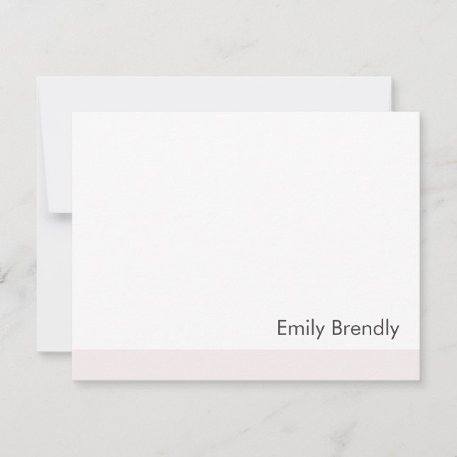 Simple Modern Elegant Pink White Flat Note Card (Front)