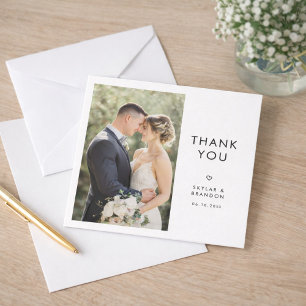 Simple Modern Elegant Rustic Wedding Photo Square  Thank You Card