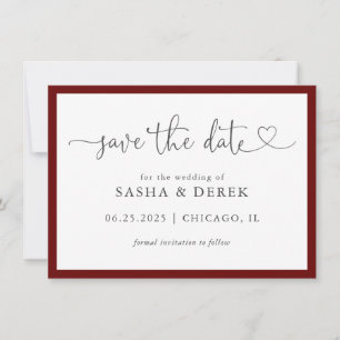 Simple Modern Elegant Save the Date Burgundy