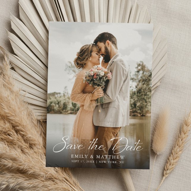 Simple Modern Elegant Script Photo Wedding Save The Date (Creator Uploaded)