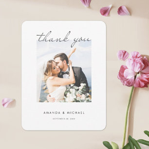 Simple Modern Elegant Script Photo Wedding Thank You Card