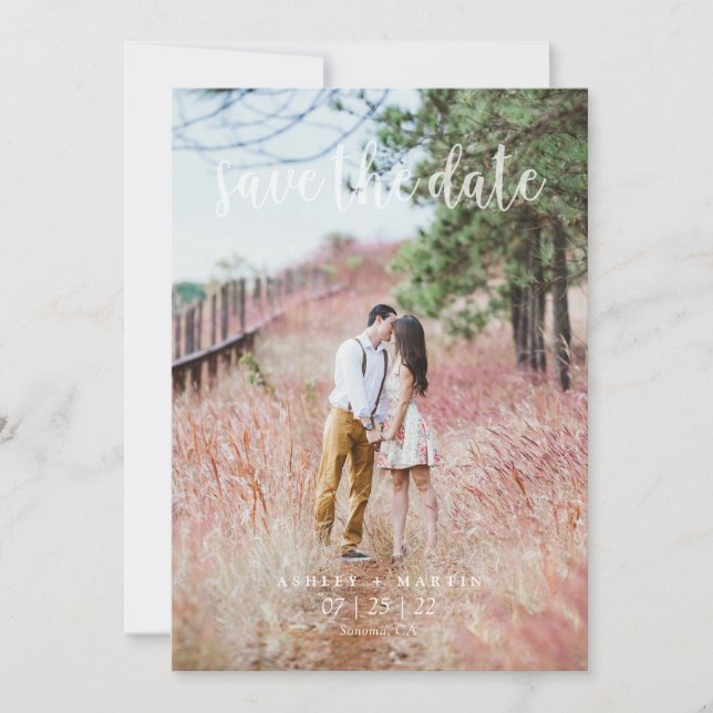 Simple modern elegant scripted custom photo save the date (Front)