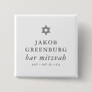 Simple Modern Elegant Star of David Bar Mitzvah 2 Inch Square Button