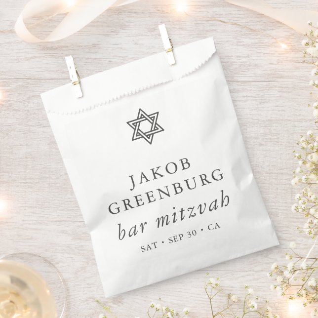 Simple Modern Elegant Star of David Bar Mitzvah Favour Bag (Clipped)
