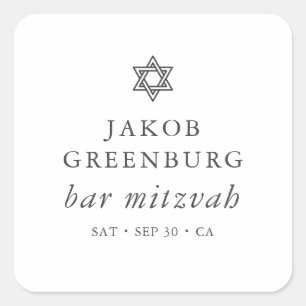 Simple Modern Elegant Star of David Bar Mitzvah Square Sticker