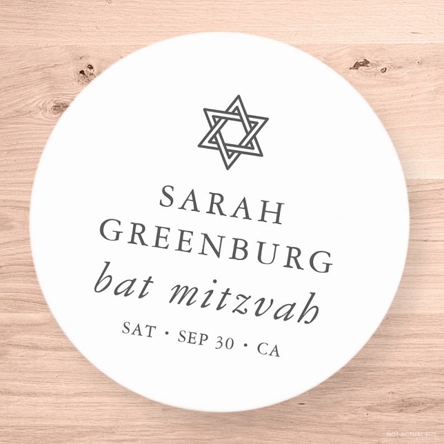 Simple Modern Elegant Star of David Bat Mitzvah Classic Round Sticker (Creator Uploaded)