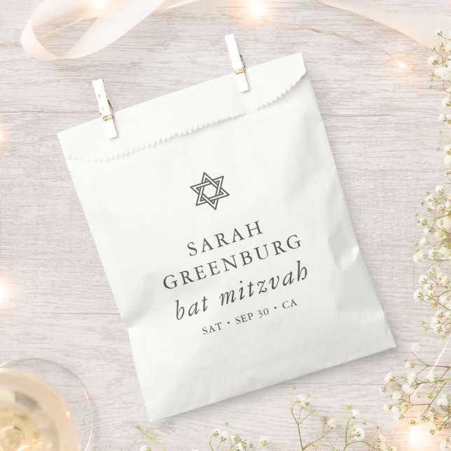 Simple Modern Elegant Star of David Bat Mitzvah Favour Bag (Clipped)