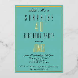Simple Modern Elegant Teal Black 40th Birthday Inv