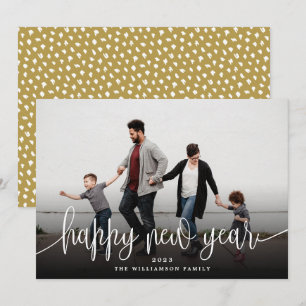Simple Modern Elegant Typography New Year   Gold Holiday Card