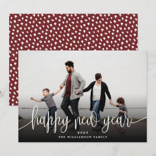 Simple Modern Elegant Typography New Year Red Holiday Card