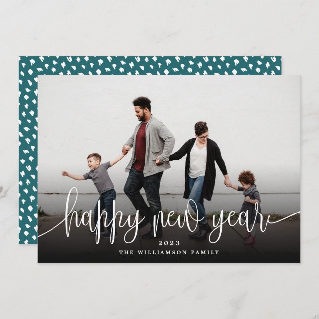 Simple Modern Elegant Typography New Year | Teal Holiday Card (Front/Back)