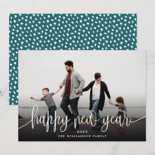 Simple Modern Elegant Typography New Year Teal Holiday Card
