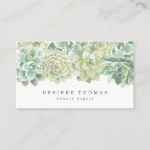 Simple Modern Elegant Watercolor Succulents Business Card