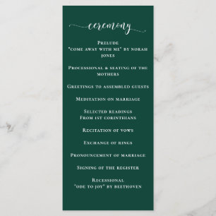 Simple Modern Emerald Green Wedding Program
