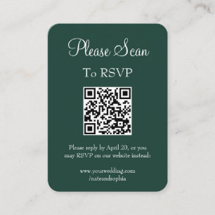 Simple Modern Emerald Green Wedding Scan QR Code Enclosure Card