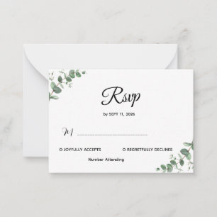 Simple Modern Eucalyptus Greenery Wedding RSVP Car Card