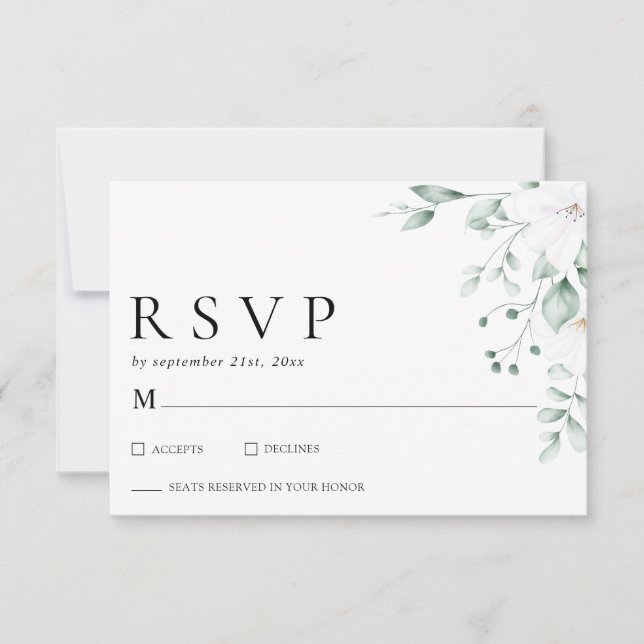 Simple Modern Eucalyptus Greenery Wedding RSVP Card (Front)