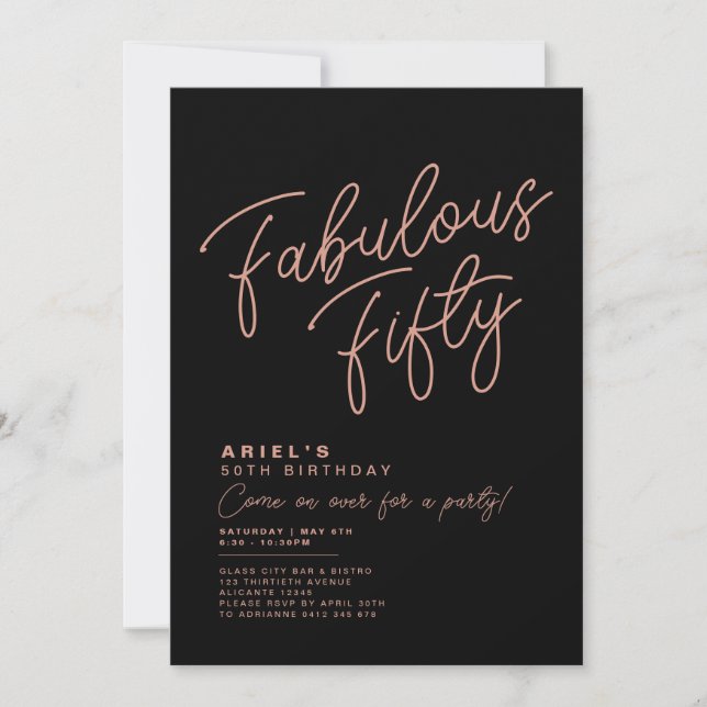 Simple Modern Fabulous Fifty Birthday Invitation (Front)