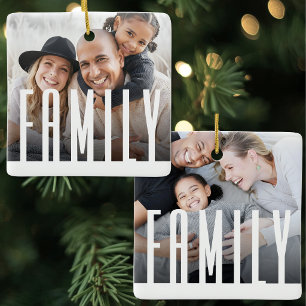 Simple Modern Family 2 Photo Ceramic Ornament