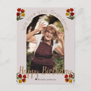 Simple Modern Family birthday grandma Photo Name Holiday Postcard