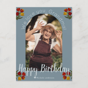 Simple Modern Family birthday grandma Photo Name  Holiday Postcard