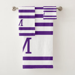 Simple Modern Family Monogram Striped Purple Bath Towel Set