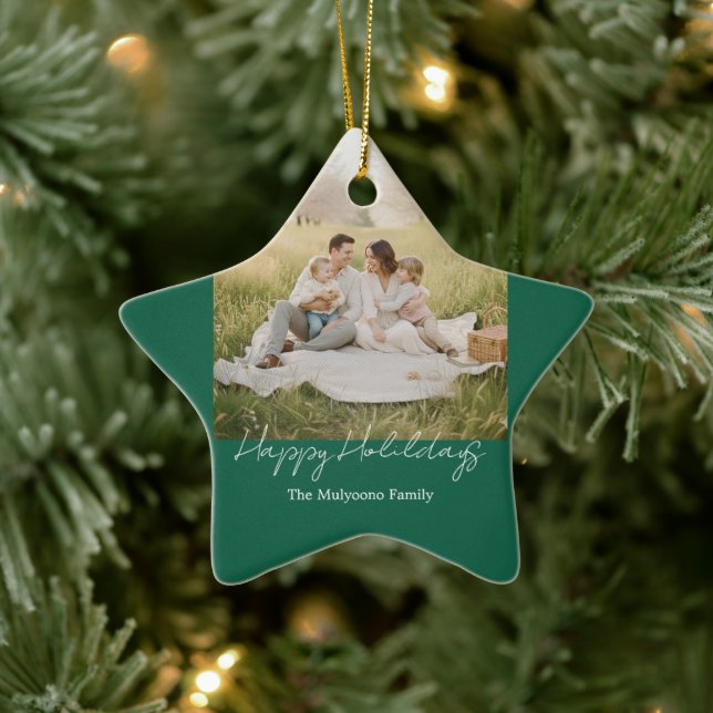 Simple Modern Family Photo Christmas & New Year Ceramic Ornament (Tree)