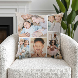 Simple Modern Family Photo Collage Throw Pillow