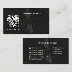 Simple Modern Farm Name QR Code Bee Farm Honey Business Card