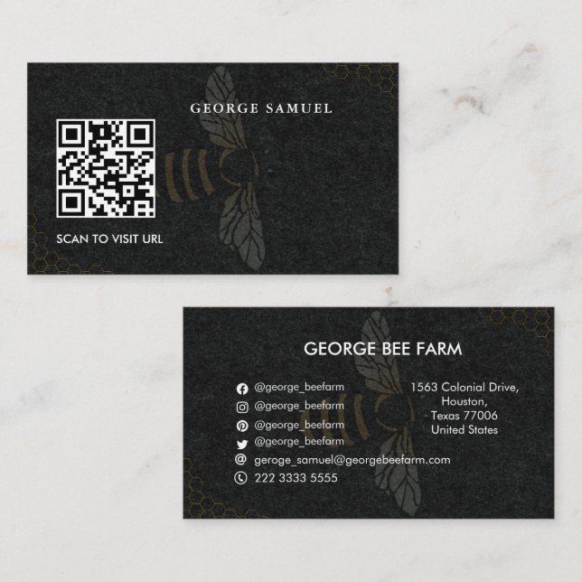 Simple Modern Farm Name | QR Code | Bee Farm Honey Business Card (Front/Back)