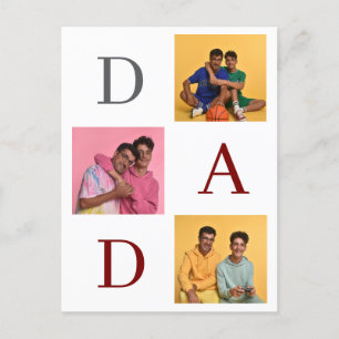 Simple Modern Fathers Day Dad 3 photo family Holi Holiday Postcard