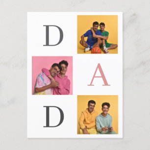 Simple Modern Fathers Day Dad 3 photo family  Holi Holiday Postcard