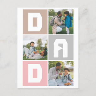 Simple Modern Fathers Day Dad 3 photo family  Holiday Postcard