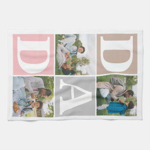 Simple Modern Fathers Day Dad 3 photo family  Kitchen Towel