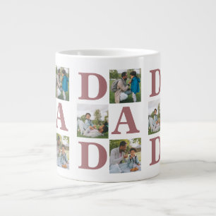 Simple Modern Fathers Day Dad 3 photo family  Large Coffee Mug