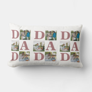 Simple Modern Fathers Day Dad 3 photo family  Lumbar Pillow