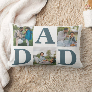 Simple Modern Fathers Day Dad 3 photo family  Lumbar Pillow