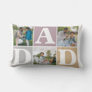 Simple Modern Fathers Day Dad 3 photo family  Lumbar Pillow