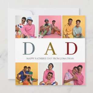 Simple Modern Fathers Day Dad 6 photo family Holiday Card