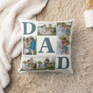 Simple Modern Fathers Day Dad 6 photo family  Throw Pillow