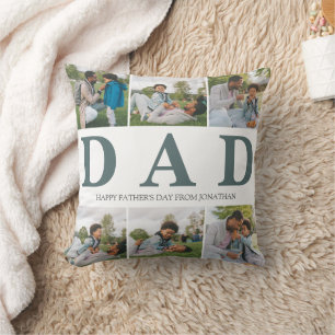 Simple Modern Fathers Day Dad 6 photo family  Throw Pillow