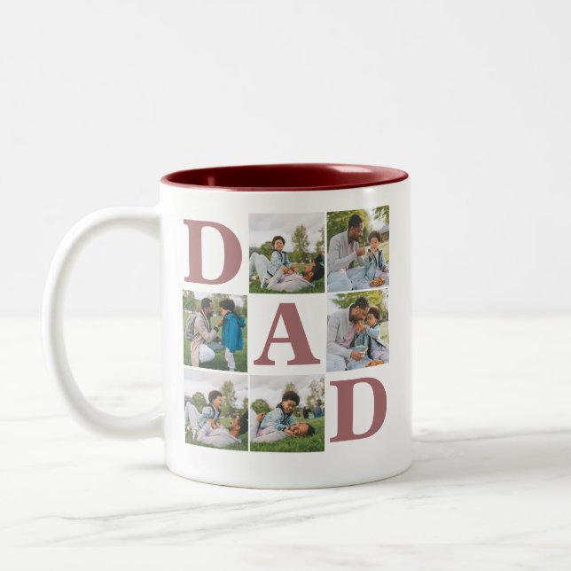 Simple Modern Fathers Day Dad 6 photo family  Two-Tone Coffee Mug (Left)
