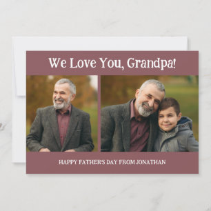 Simple Modern Fathers Day Grandpa 2 photo family  Holiday Card