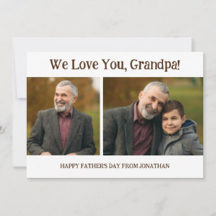 Simple Modern Fathers Day Grandpa 2 photo family Holiday Card