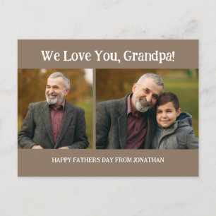 Simple Modern Fathers Day Grandpa 2 photo family Holiday Postcard
