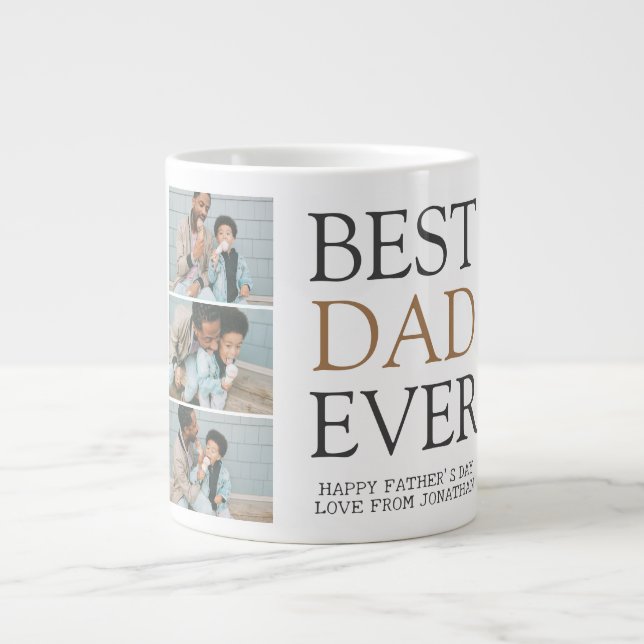 Simple Modern Fathers Day photo family collage Large Coffee Mug (Front)