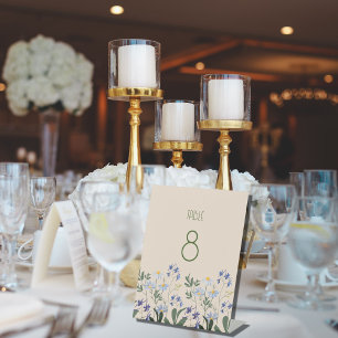 Simple Modern Field Flowers Wedding Table Number  Pedestal Sign