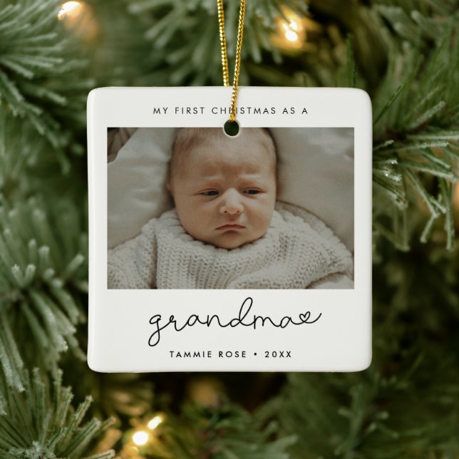 Simple Modern First Christmas as a Grandma Ceramic Ornament (Tree)