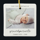 Simple Modern First Christmas as Grandparents Ceramic Ornament<br><div class="desc">A minimalist typography and a modern design for this photo ornament gift. To customize with your favourite baby picture. You can also easily change the colour of the font to your liking. Perfect to celebrate your First Christmas as new grandparents.</div>