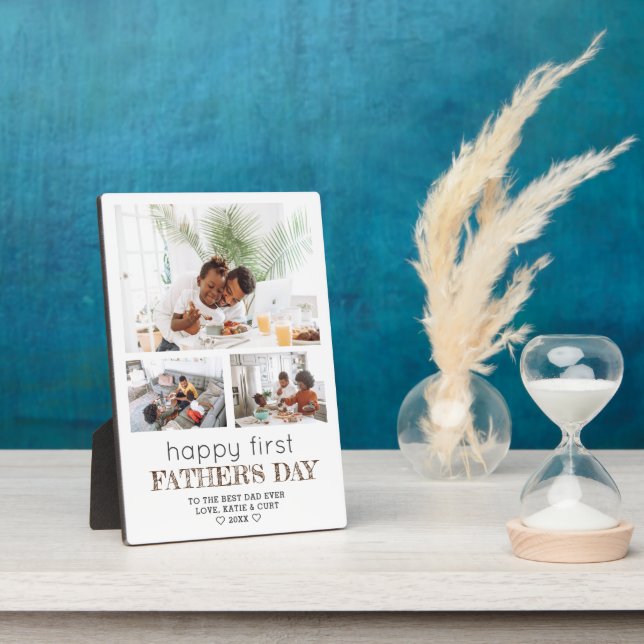 Simple Modern First Father's Day 3 Photo Plaque (Side)